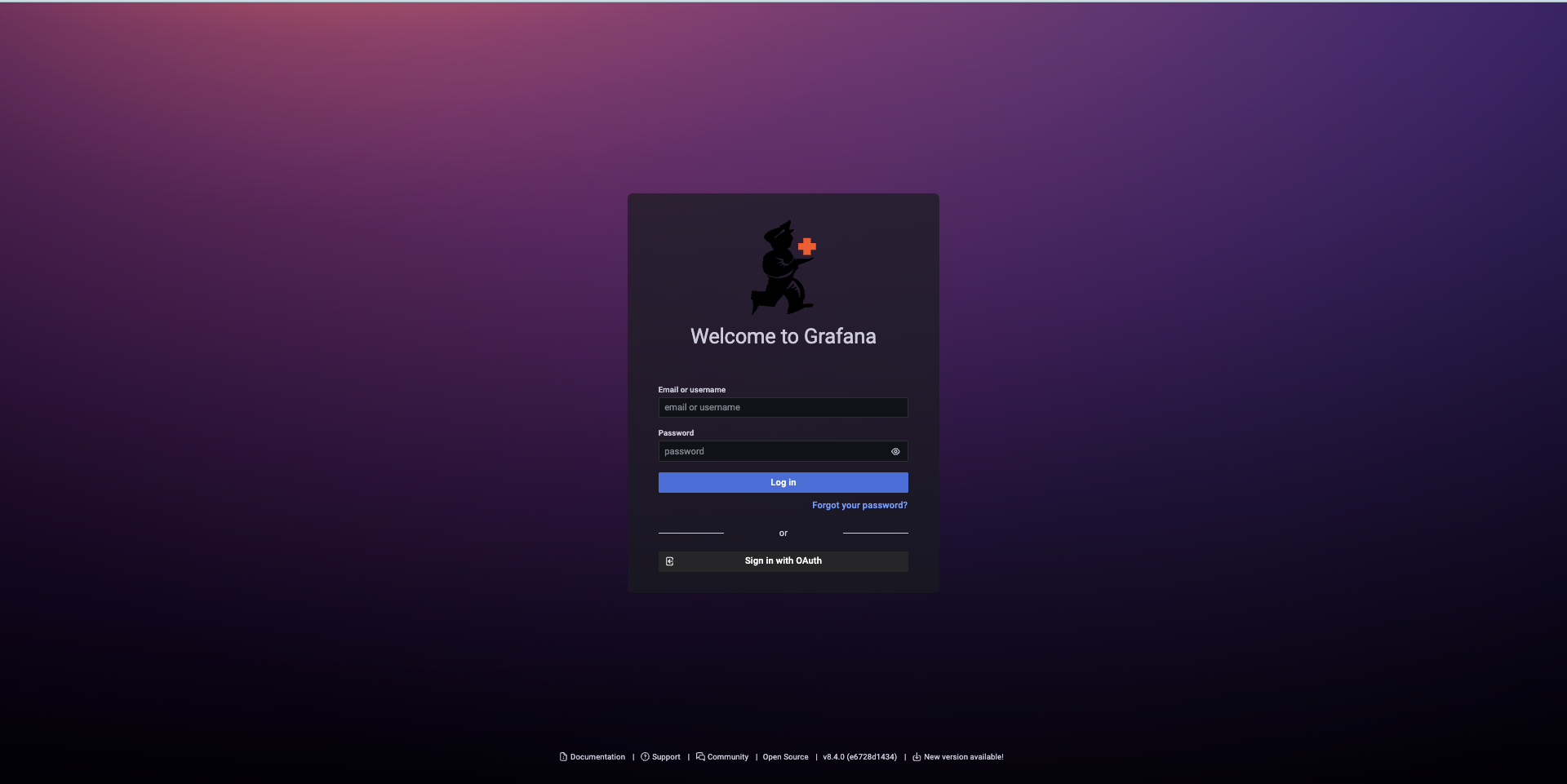 grafana welcome page