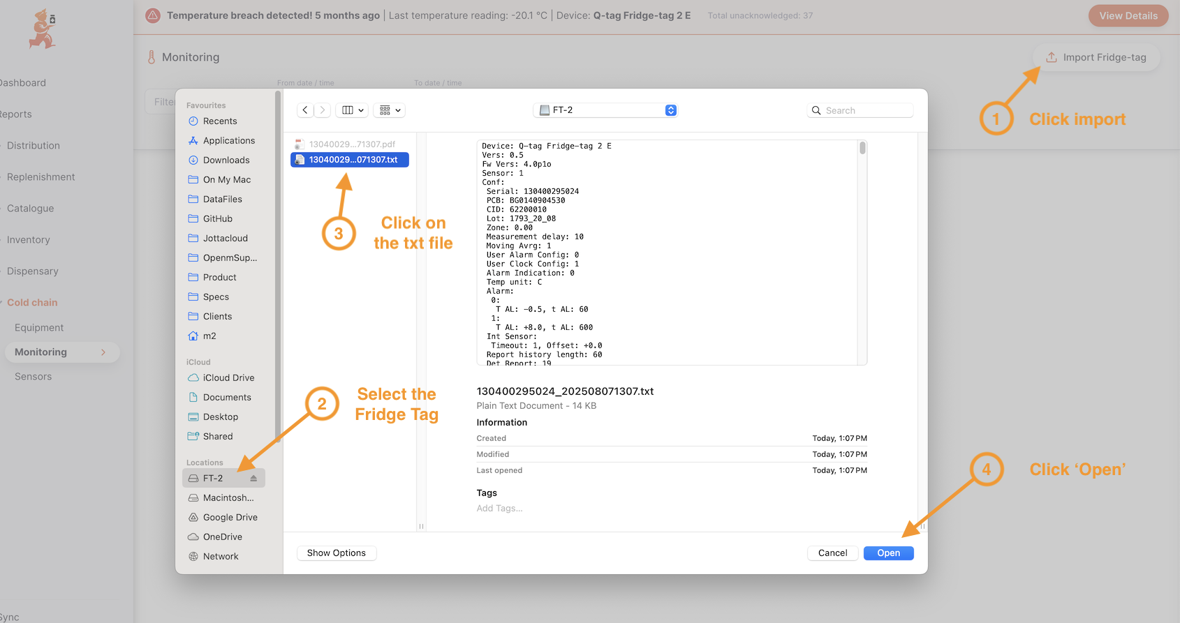 Import fridge tag: select file