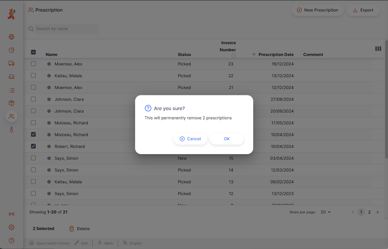 Step 2: Actions footer appearing at the bottom with the Delete option highlighted