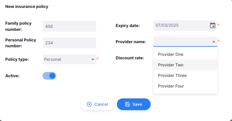 Insurance Edit Modal