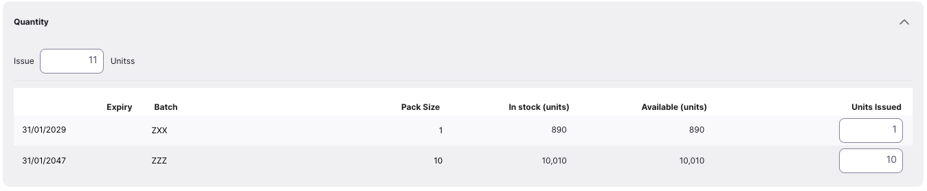 Allocated Item 2 Batches selected
