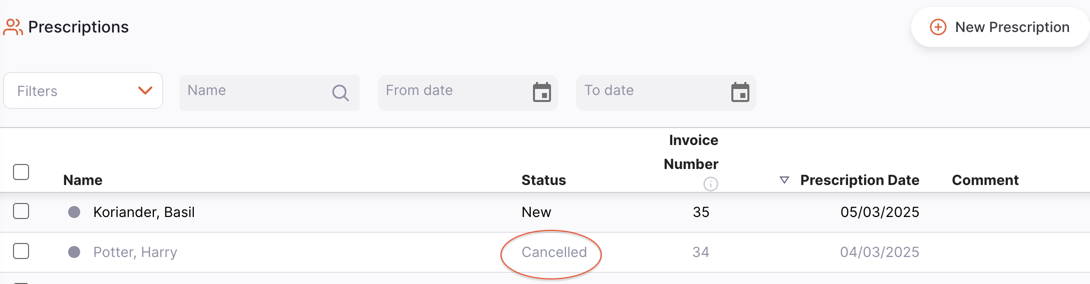 Example Canceled Prescription
