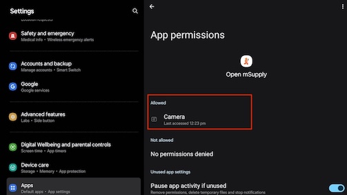 Give openmSupply the permission for the camera