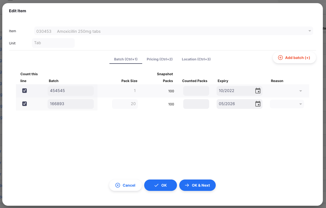 Stocktake edit window