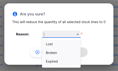 Stocktake reduce to 0 select reason