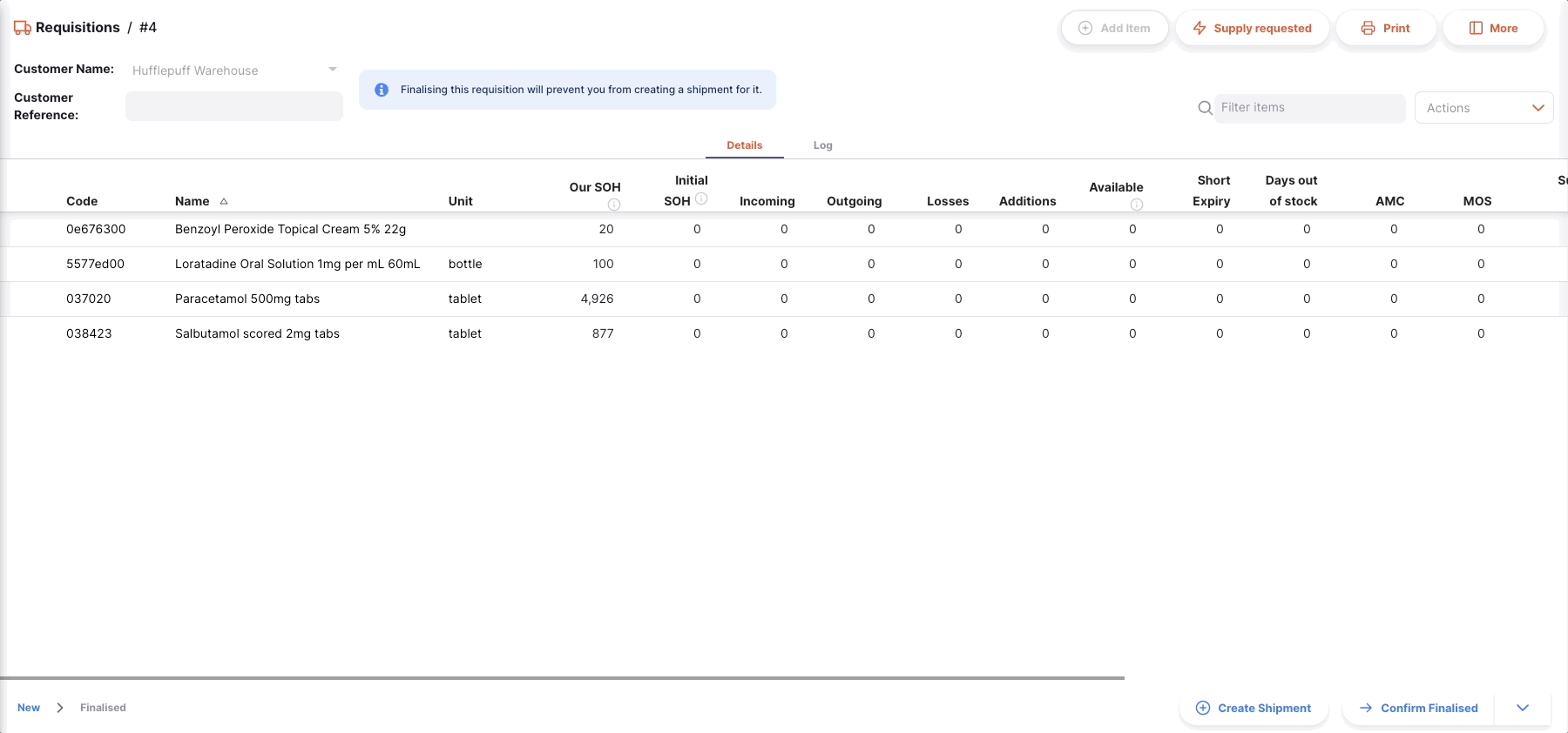 Program Requisition Detail View