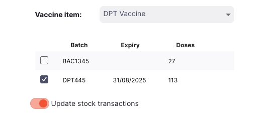 Vaccination Modal - update transaction