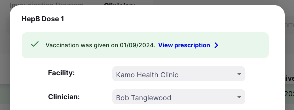 Vaccination Modal - view prescription