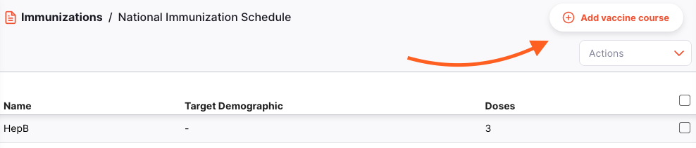 vaccine course: add button