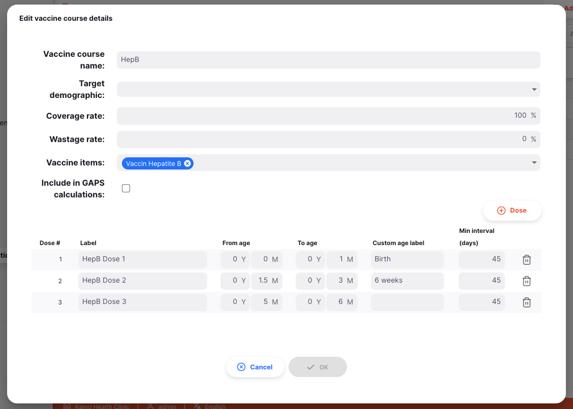 vaccine course: edit modal