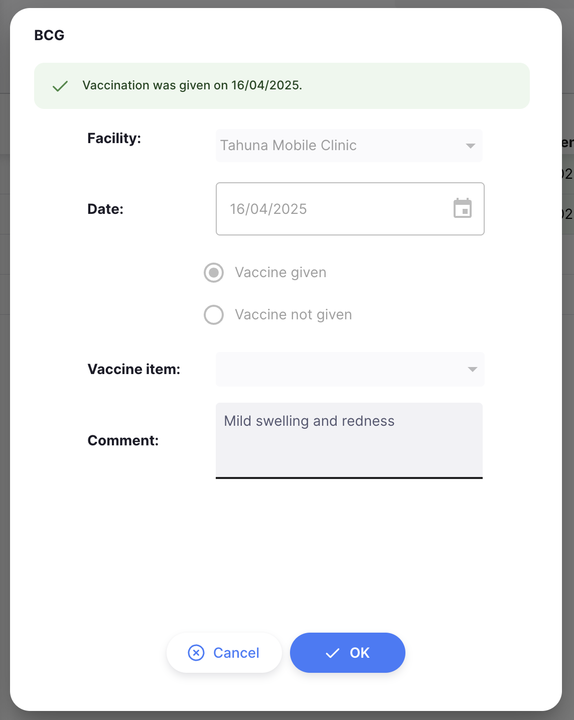 Vaccination - given other sync facility