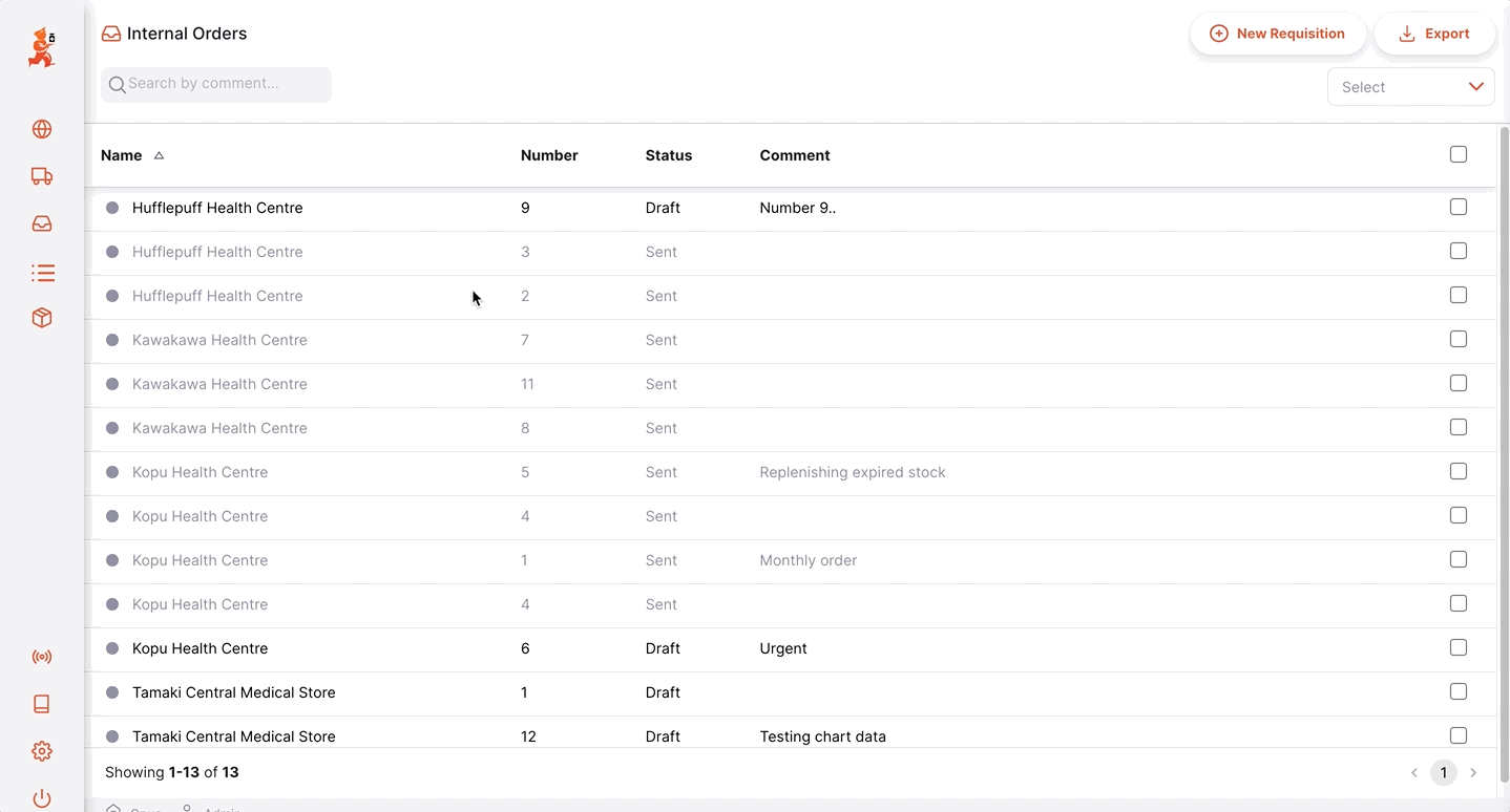 Internal Order: filter by comment