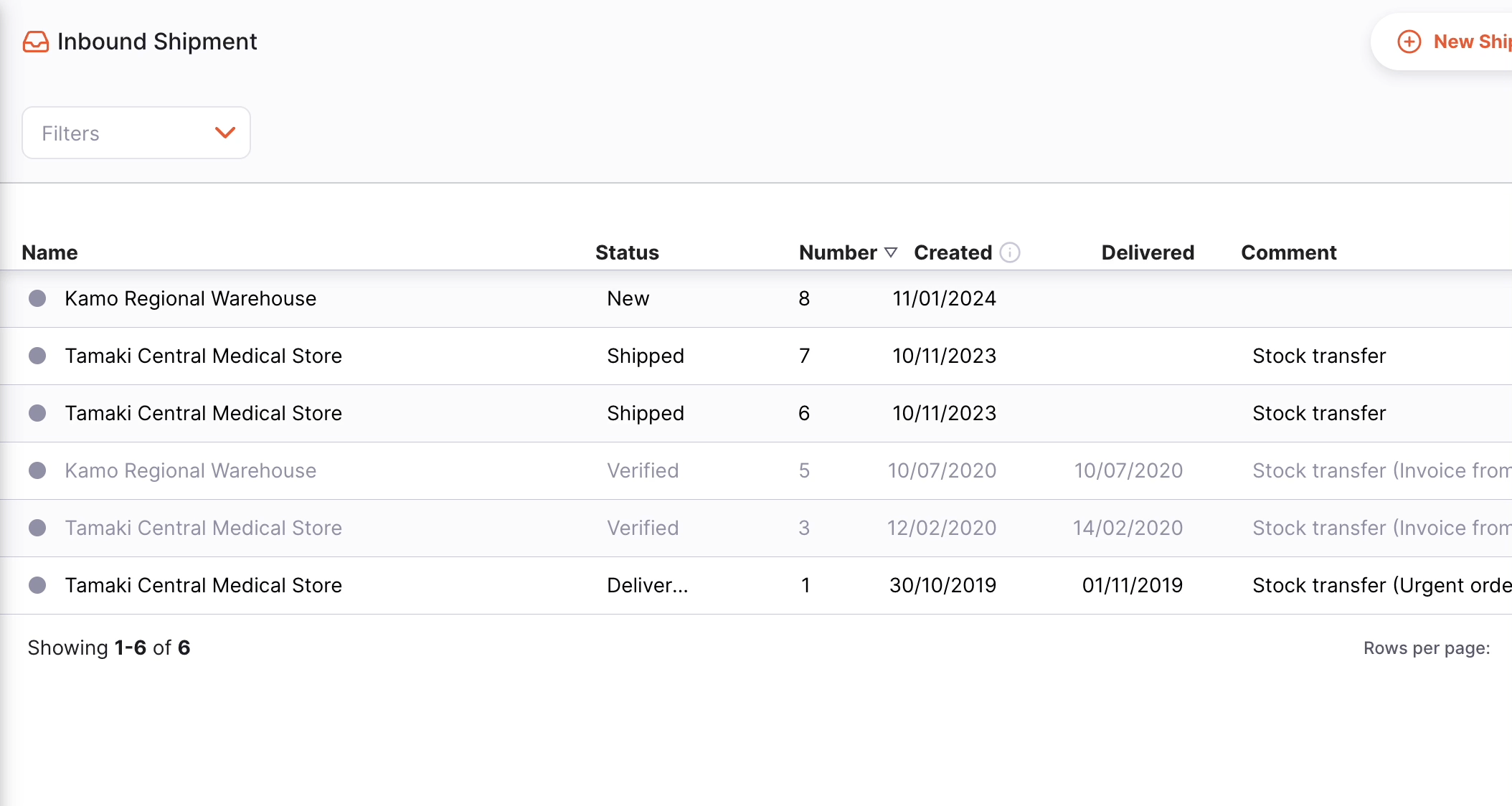 Inbound shipment name filter