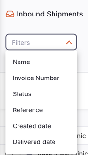 Inbound Shipments filter