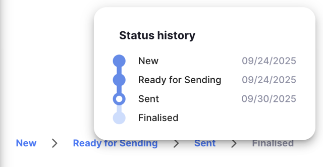 Purchase order status: hover