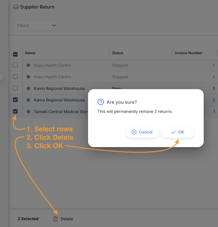 Outbound list: delete