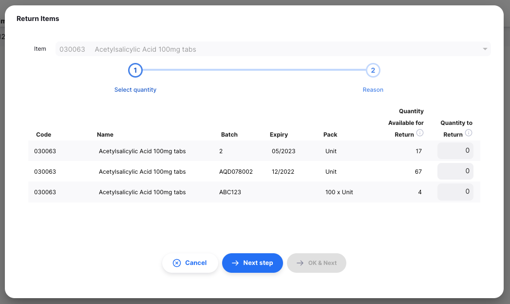 List of available batch numbers