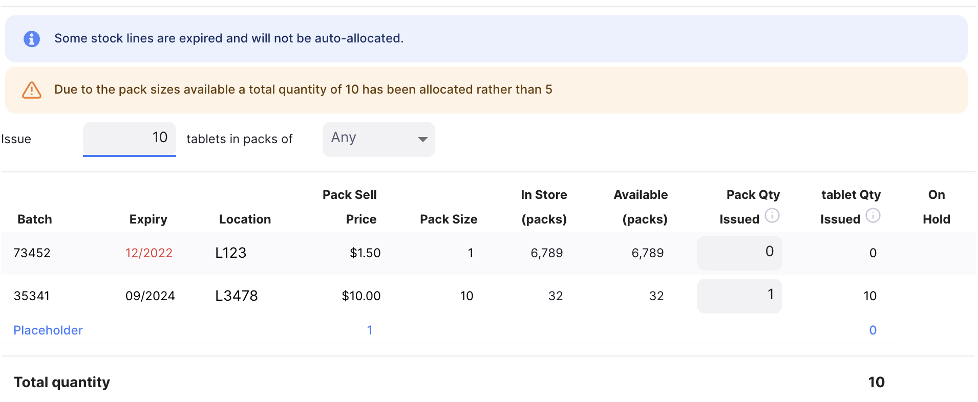 pack sizes warning!
