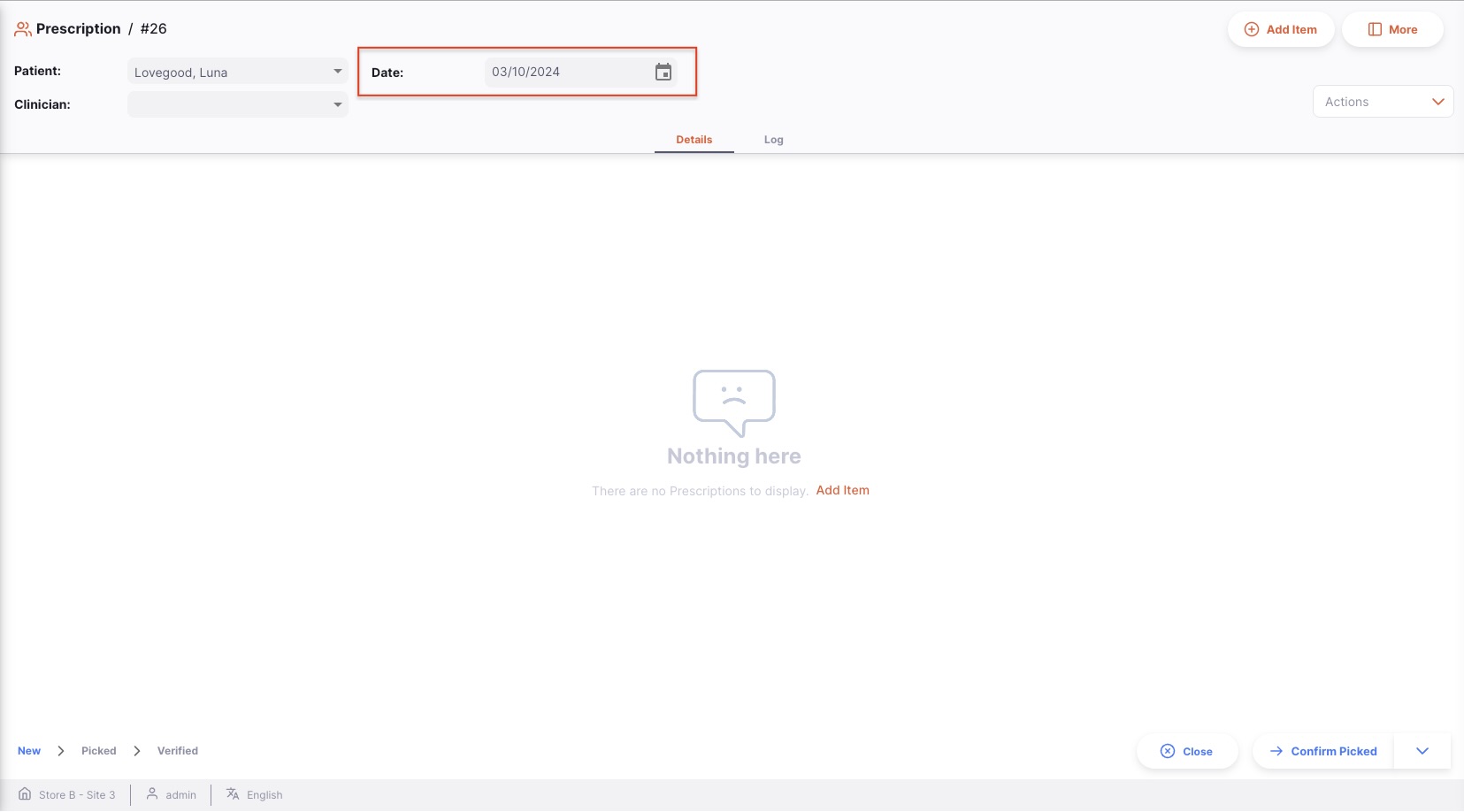 Prescription Date UI Control