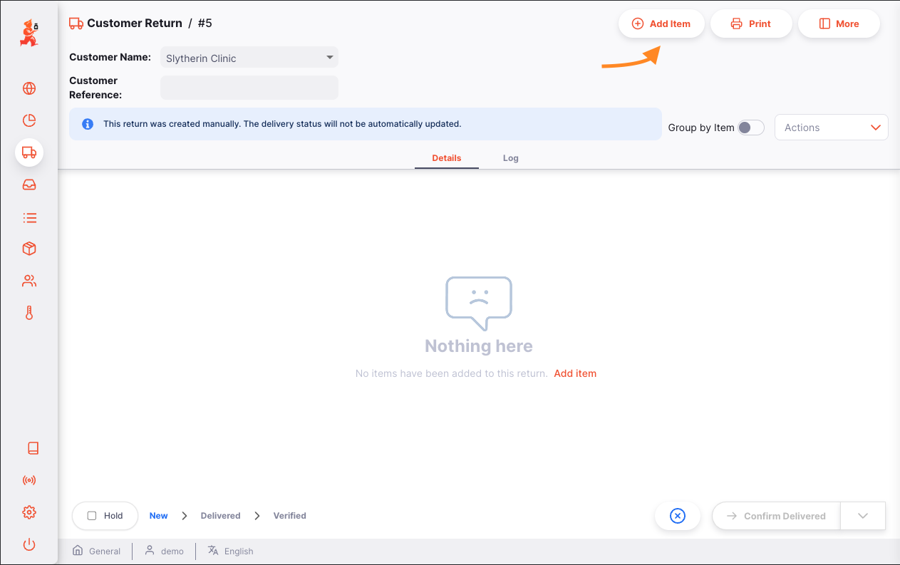 Add Item button