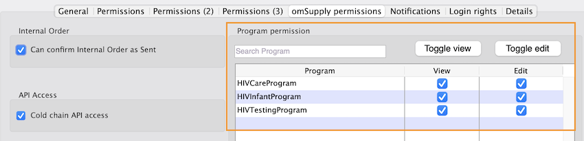 User permissions