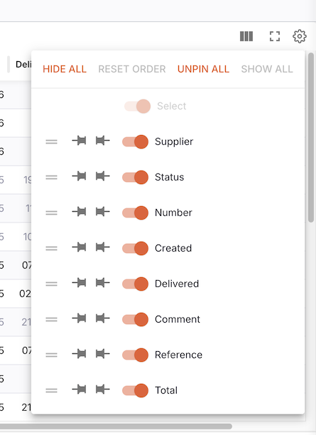 Hide columns