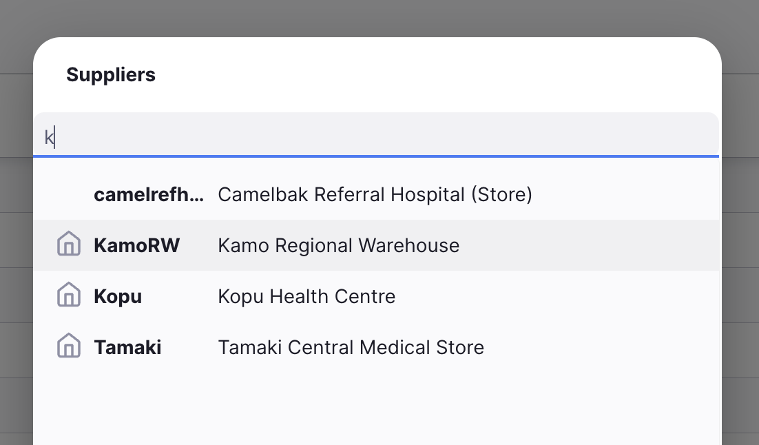 Search supplier list