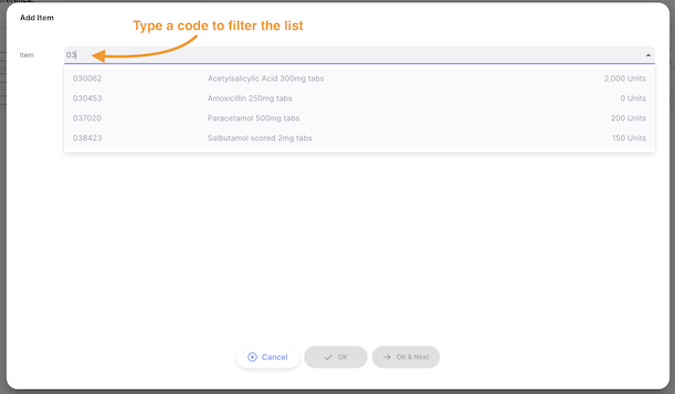 Add Item by code