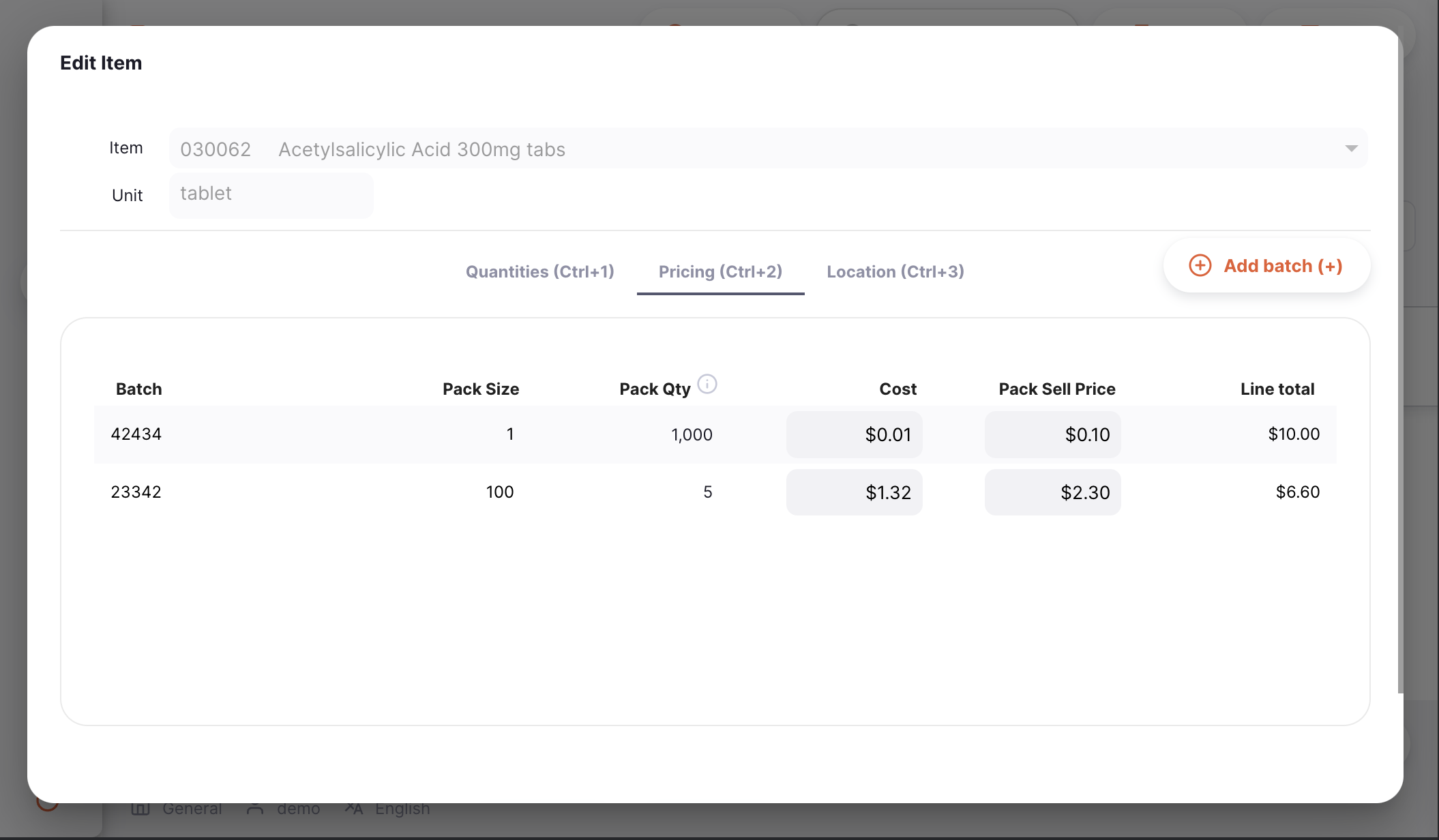 Add Item pricing