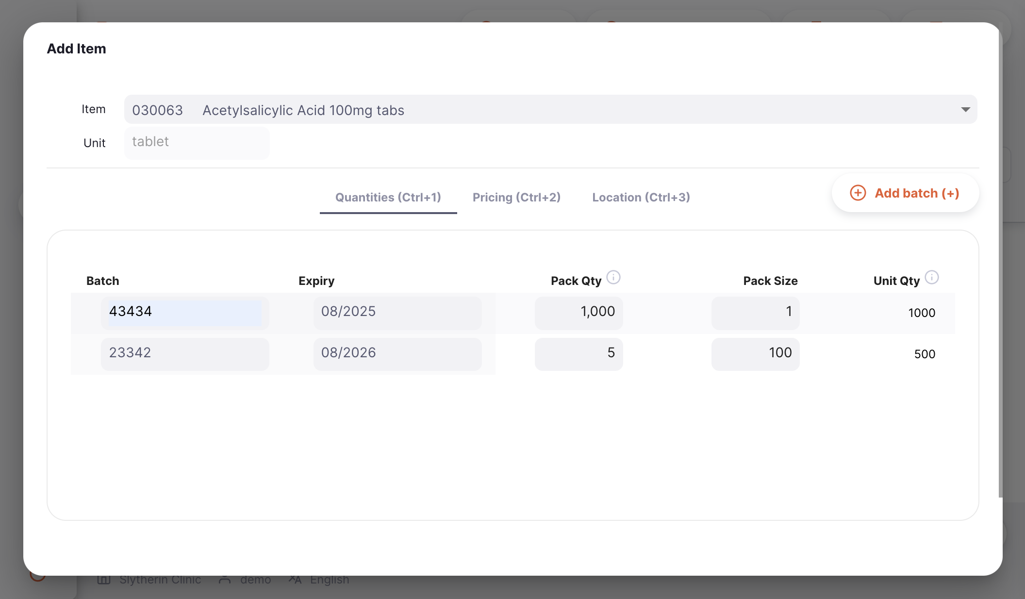 Add Item quantities