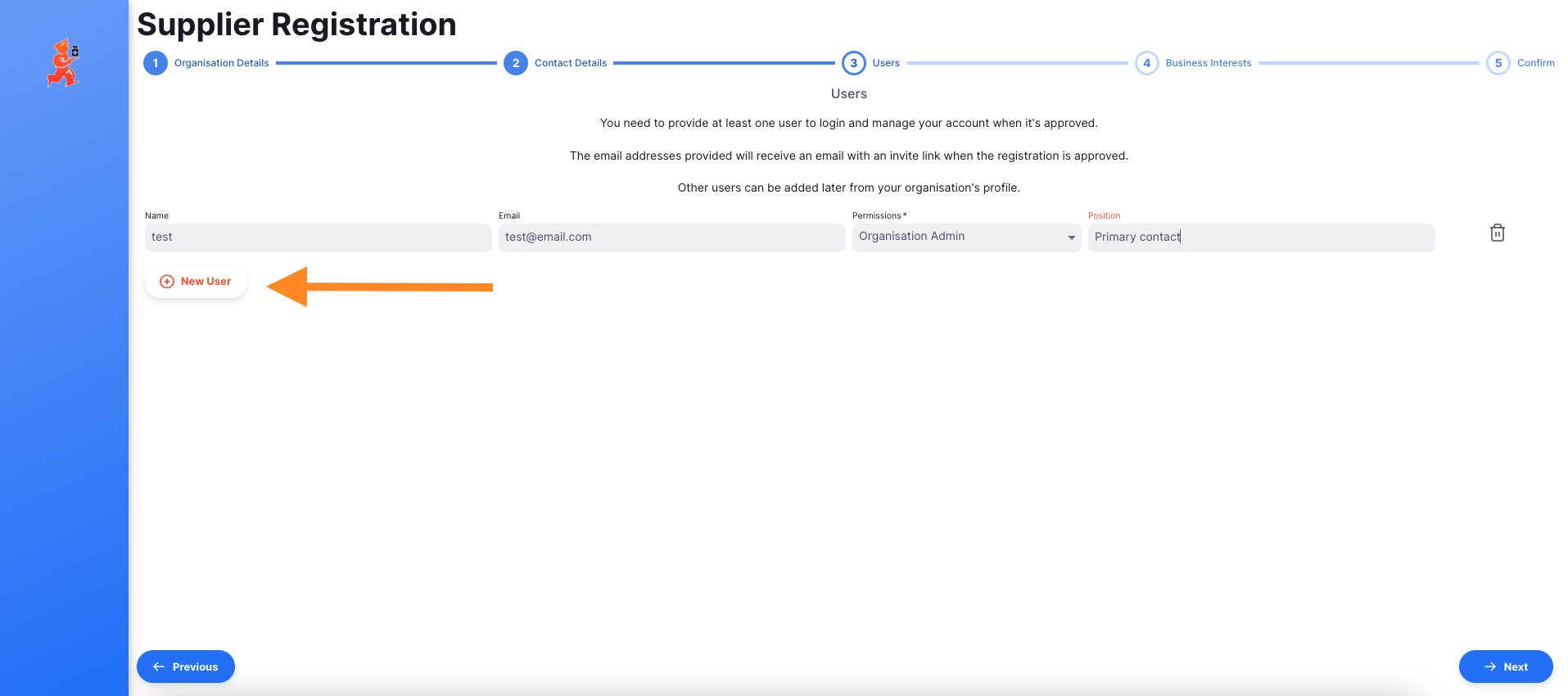 supplier registration form organisation details