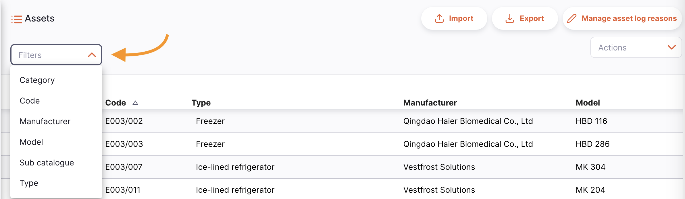Asset filter