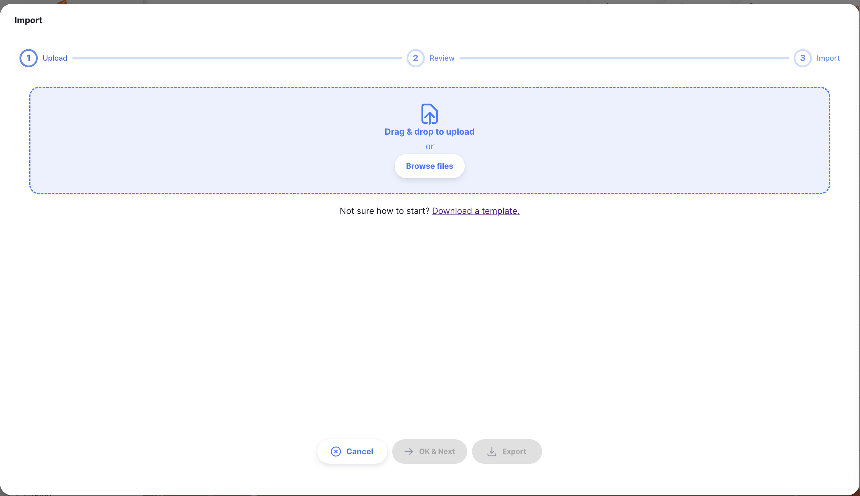 Import assets modal