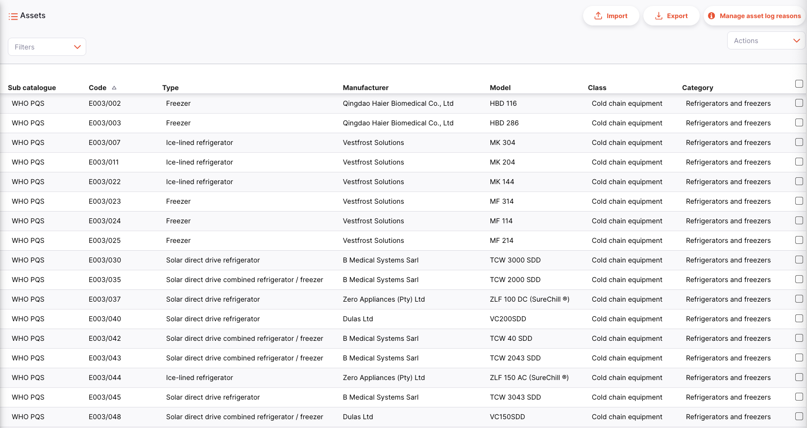 Assets page