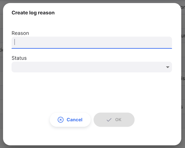 New reason modal