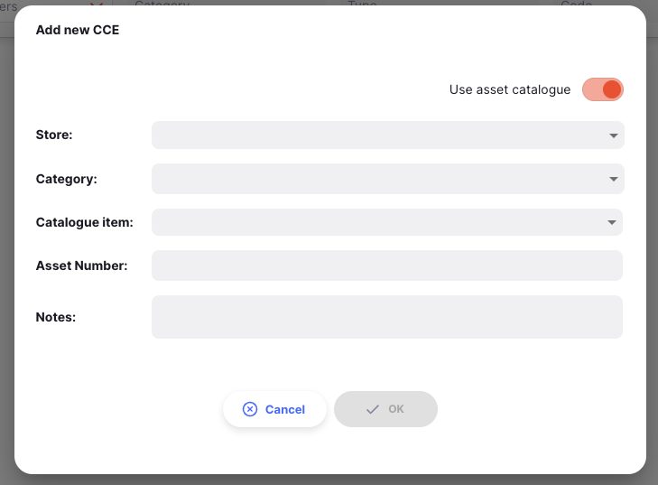 Create asset modal