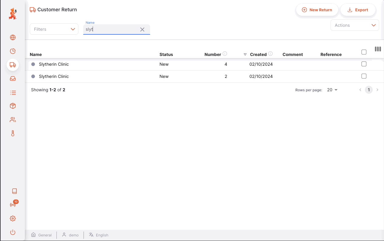 Filtro de retorno do cliente